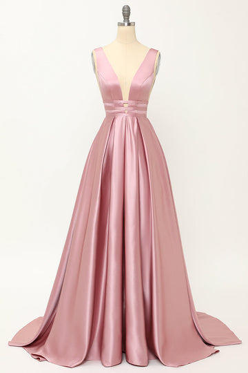 Blush Satin Lång Balklänning